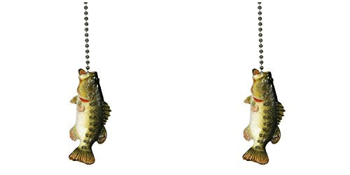 Large Mouth Bass Fishing Lodge Ceiling Fan Pull Light Chain 2 Pack