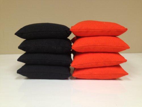 8 Official Size ACA Regulation Cornhole Baggo Bean Bags Set (4 Orange, 4 Black) ~ Made in The USA