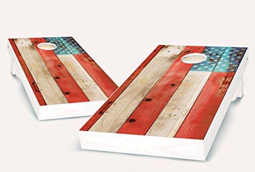 Distressed USA American Flag Cornhole Boards Regulation Size Game Set Baggo Bean Bag Toss + 8 ACA Regulation Bags