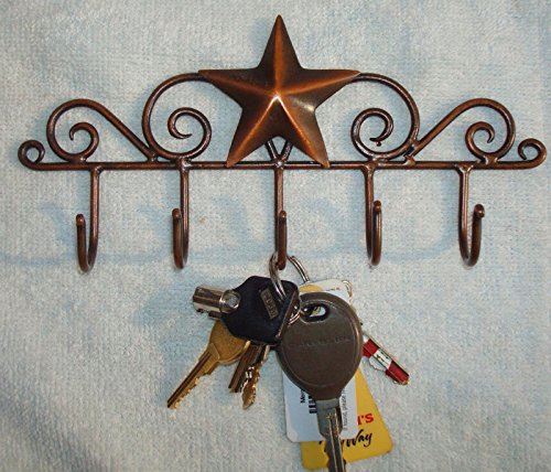 (Ship from USA) Rustic Primitive BARN STAR KEY HOLDER Hanger Aged Copper Deposit Finish 5 HooksJPOU842H5ET18571