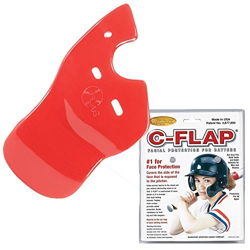 Baseball C-Flap Batter's Helmet Face Protection Guard Attachment (5 Colors for Left & Right Handed Hitters) (Red, Right Handed Hitter)
