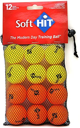 Soft Hit Foam Practice Golf Balls (12 Pack), w/ Carry Tote - Orange/Yellow - Limited Flight - Indoor or Outdoor Training Polyurethane Foam