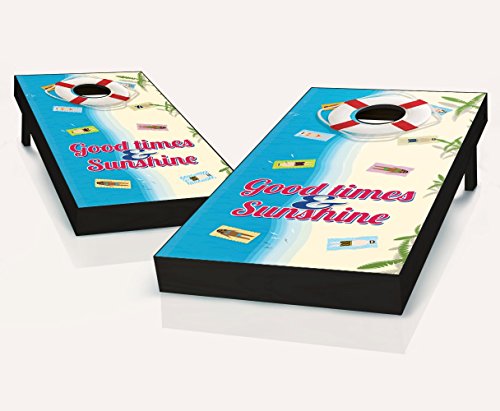 Beach Themed Cornhole Boards Regulation Size Game Set Baggo Bean Bag Toss + 8 ACA Regulation Bags