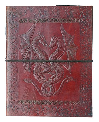 QualityArt handmade Distressed Leather journal embossed Celtic Double Dragon travel book 9X7 Christmas gifts