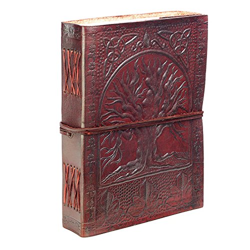 SKH55 Fair Trade Handmade Eco Tree Of Life Design Embossed Leather Journal Notebook