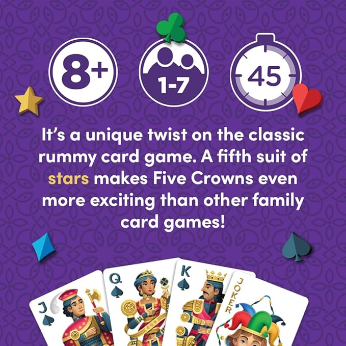 PlayMonster Five Crowns Collectible Tin – Card Game for Kids and Adults, Family Game Night, The Game isn’t Over Until the Kings Go Wild!, 5 Suited Rummy Style Card Game, 1-7 Players, Ages 8+