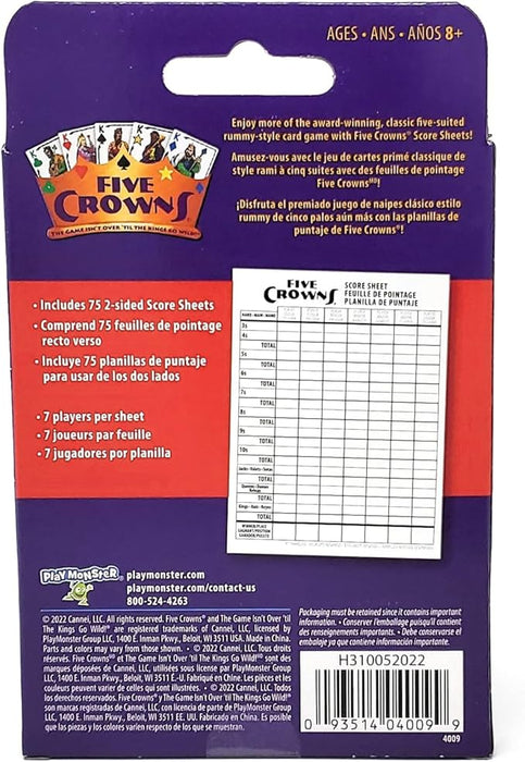 PlayMonster - Five Crowns Scorepad - 75 Page 2-Sided Card Game Replacement Score Sheets, 7 Players Ages 8+