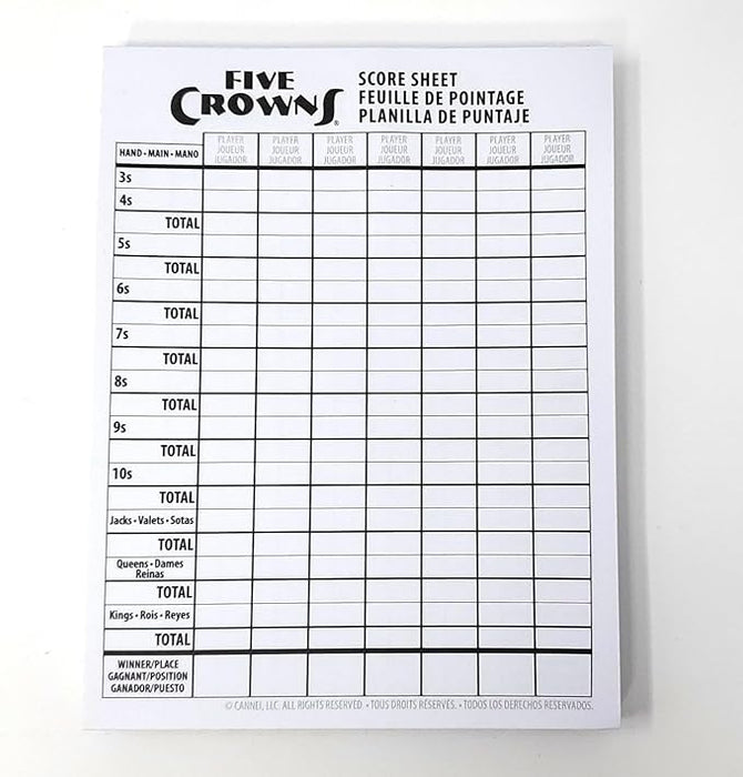 PlayMonster - Five Crowns Scorepad - 75 Page 2-Sided Card Game Replacement Score Sheets, 7 Players Ages 8+