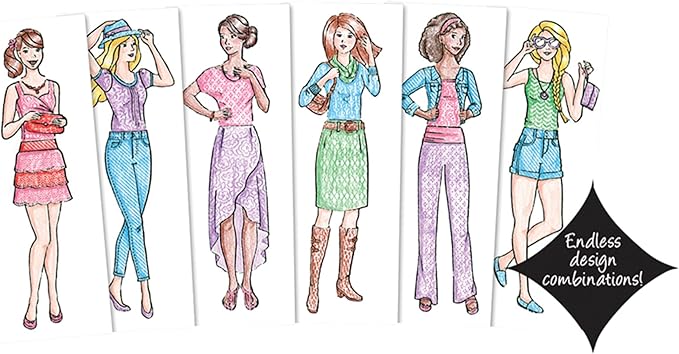 Fashion Plates Classic – Girls Fashion, Mix-and-Match Drawing Kit, Arts and Crafts, Coloring, Art Supplies, Craft Supplies, Stencils, Crayons Included, Create Your Own Fashion Designs, Ages 6+