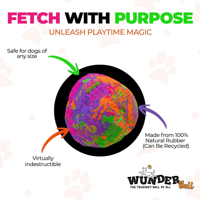 WACKYwalk'r WUNDERball Durable Dog Fetch Toy – Indestructible Natural Rubber Ball, Safer Than Tennis Balls, Floats for Indoor & Outdoor Play, Handmade in North America, Swirl (up to 40 lbs.)