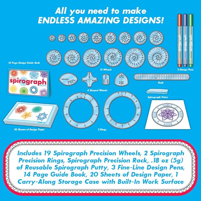 Spirograph — Deluxe Set — Spiral Art Drawing Kit — The Classic Way to Make Countless Amazing Designs — For Kids Ages 8+