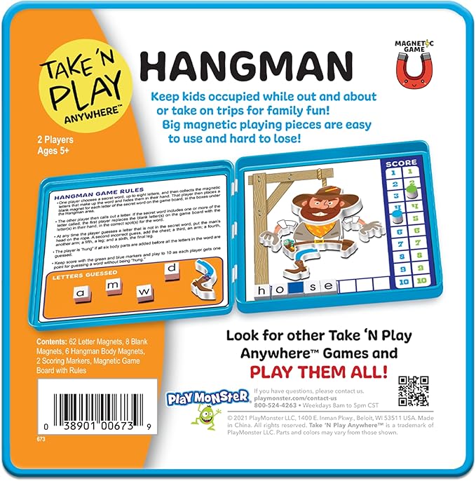 PlayMonster Take N Play Anywhere — Hangman — Easy to Use, Hard to Lose — Fun on the Go Travel Game — For Ages 5+