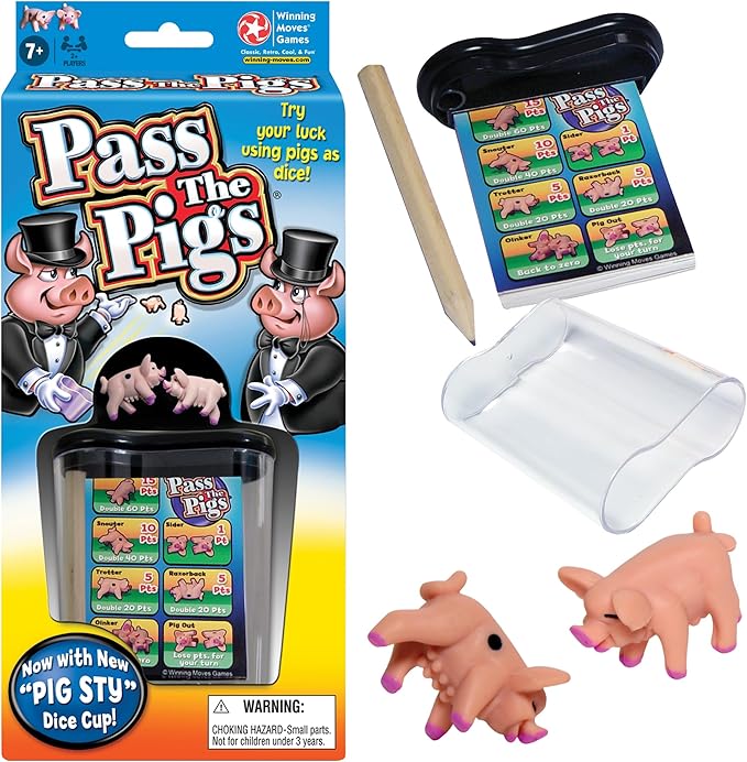 Winning Moves Pass The Pigs Games USA, a Hilarious Pig Dice Game, Family Favorite for Over 40 Years, for 2 or More Players, Ages 7+