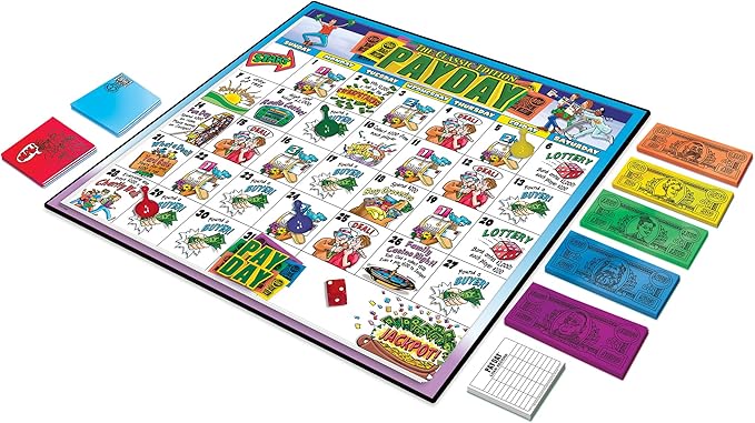 The Game of Pay Day with Popular 1970's Artwork by Winning Moves Games USA, Where Players Make and Spend Money for Fun, for 2-4 Players, Ages 8+