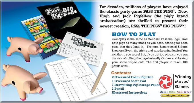 Pass The Pigs Big Pigs by Winning Moves Games USA, Hysterical Pig-Dice Rolling Game with Oversized Foam Pigs for 2+ Players, Ages 8 +