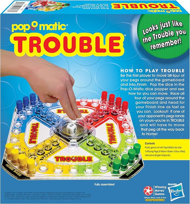 Winning Moves Classic Trouble with Retro Artwork and Pop-o-Matic Popper Games USA, Designed for Kids, Ages 5+ Perfect for an Indoor Interactive Activity