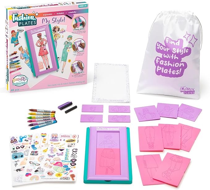 Fashion Plates My Style – Girls Mix-and-Match Drawing Kit, Arts and Crafts, Coloring, Art Supplies, Craft Supplies, Stencils, Crayons Included, Create Your Own Designs, Ages 6+