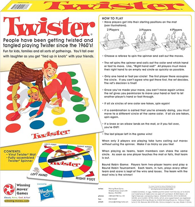 Classic Twister with Retro Design and Oversized Spinner by Winning Moves Games USA, Party Game for 2-4 Players, Indoor and Outdoor Fun for Kids Ages 6+