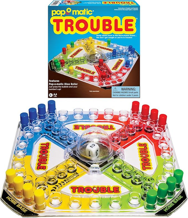 Winning Moves Classic Trouble with Retro Artwork and Pop-o-Matic Popper Games USA, Designed for Kids, Ages 5+ Perfect for an Indoor Interactive Activity