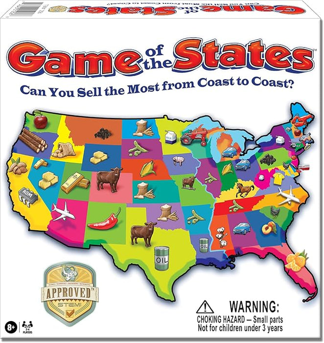 Game of The States with 1970's Original Artwork, by Winning Moves Games USA, Children's Pick Up and Deliver Game, for 2 to 4 Players, Ages 8 and up