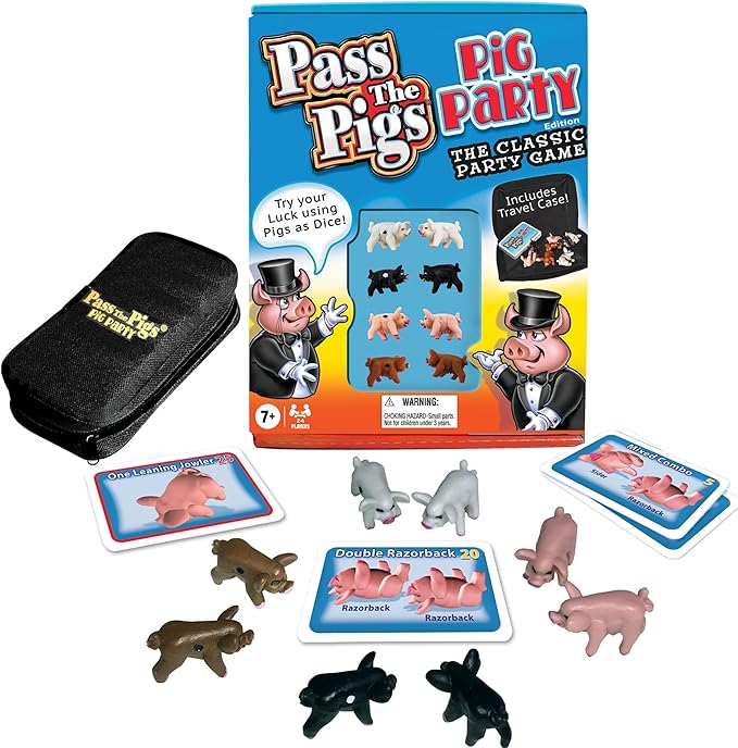 Pass The Pigs: Pig Party Edition by Winning Moves Games USA, Try Your Luck Using Pigs as Dice, Up to 4 Players Can Now All Play Pass The Pigs at The Same Time, Ages 7+