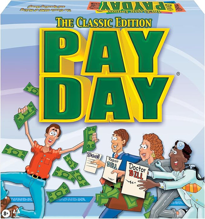 The Game of Pay Day with Popular 1970's Artwork by Winning Moves Games USA, Where Players Make and Spend Money for Fun, for 2-4 Players, Ages 8+