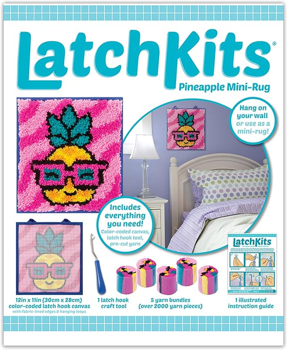 PlayMonster LatchKits for Wall Hangings & Mini-Rugs - Pineapple - Craft Kit with Easy, Color-Coded Canvas, Pre-Cut Yarn & Latch Hook Tool - Perfect DIY Craft for Kids - Ages 6 and Up, Small, Multi