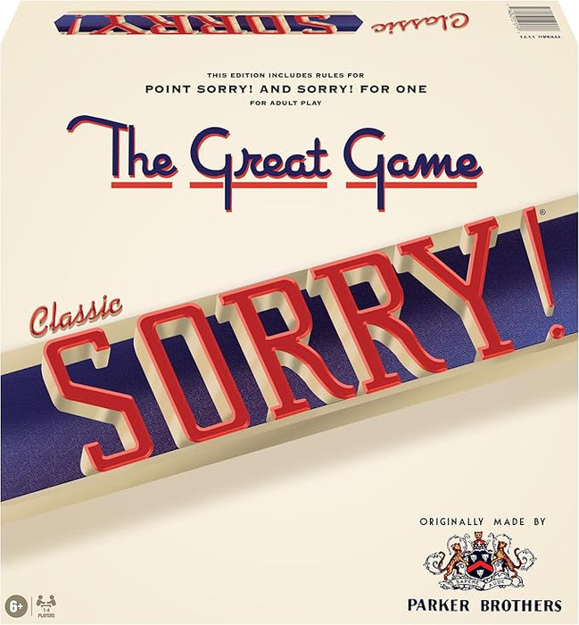 Classic Sorry with Retro Artwork and Components by Winning Moves Games USA, a Family Favorite for Almost 100 Years, for 1-4 Players, Ages 6+