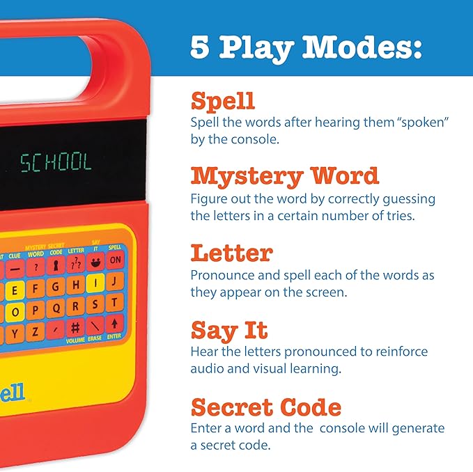 Speak & Spell Electronic Game - Educational Learning Toy, Spelling Games, 80s Retro Handheld Arcade, Autism Toys, Activity for Boys, Girls, Toddler, Ages 7+