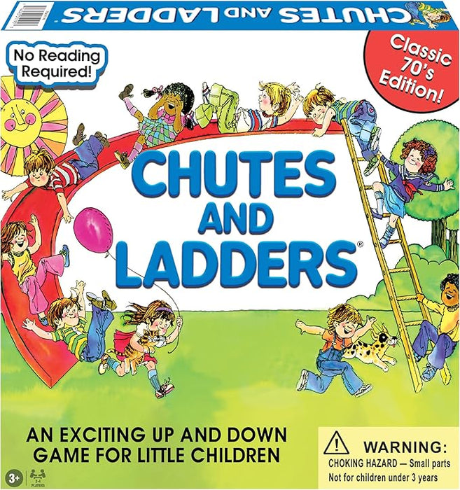 Classic Chutes and Ladders with 1970's Artwork by Winning Moves Games USA for Children Ages 3 and Up, Preschool Games for 2-4 Players