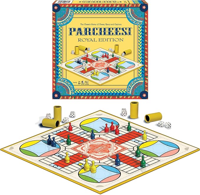 Parcheesi Royal Edition by Winning Moves Games USA, Classic Family Favorite Featuring Charming Artwork, Tokens and dice Cups for 2-4 Players, Ages 8+