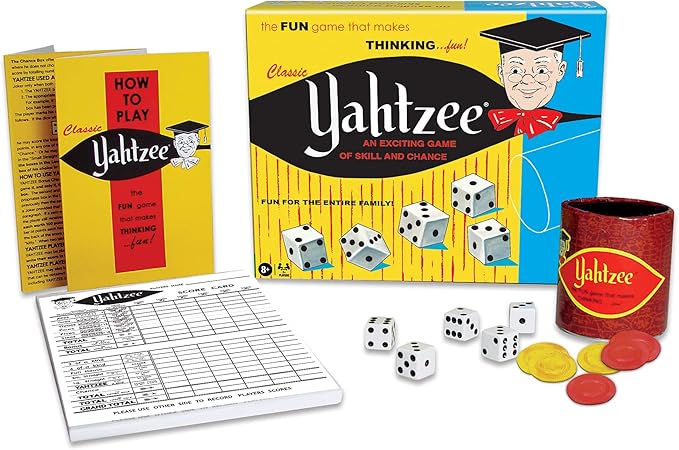 Winning Moves Classic Yahtzee with Retro Artwork, an Exciting Game of Skill and Chance with Original Components Games USA, for Ages 8 and Up, 2 or More Players