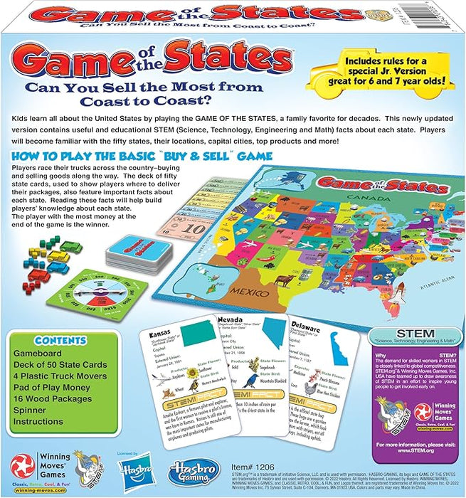 Game of The States with 1970's Original Artwork, by Winning Moves Games USA, Children's Pick Up and Deliver Game, for 2 to 4 Players, Ages 8 and up