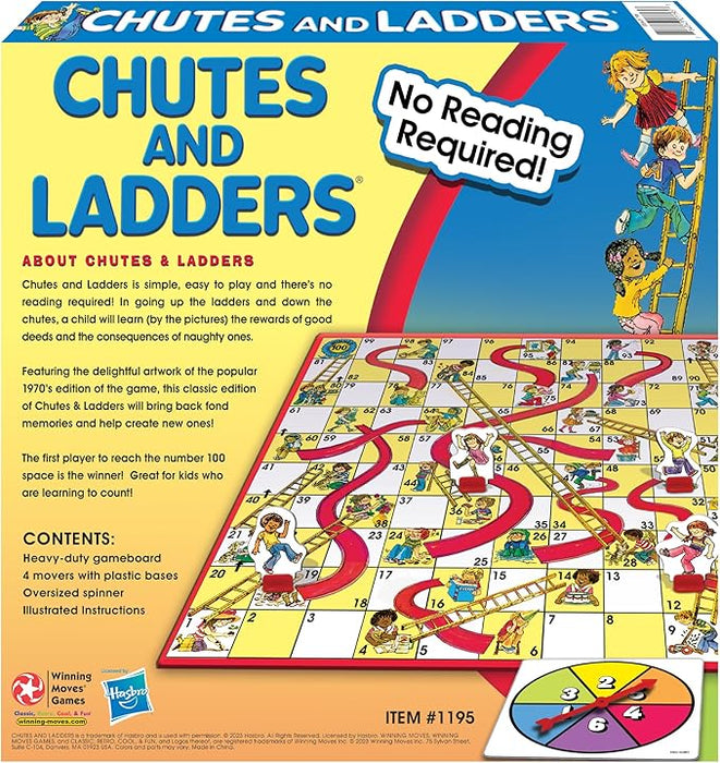 Classic Chutes and Ladders with 1970's Artwork by Winning Moves Games USA for Children Ages 3 and Up, Preschool Games for 2-4 Players