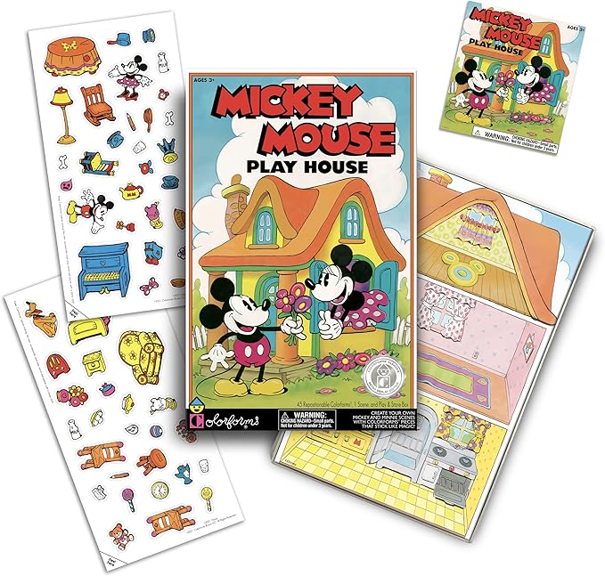 Colorforms — Mickey Mouse Play House Retro Play Set — Mickey and Minnie Mouse! — Pieces Stick Like Magic! — Ages 3+