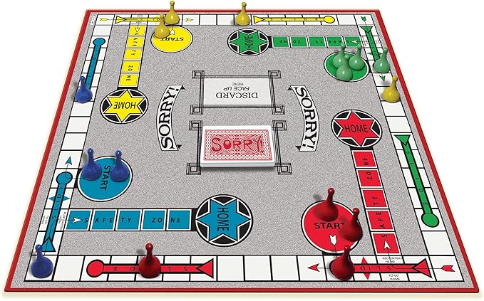 Classic Sorry with Retro Artwork and Components by Winning Moves Games USA, a Family Favorite for Almost 100 Years, for 1-4 Players, Ages 6+