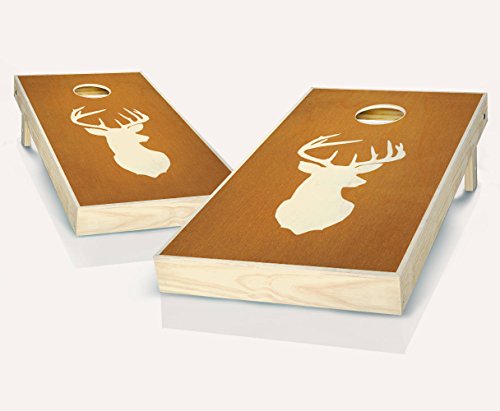 Buck Deer Head Maple Stained Custom Cornhole Boards Regulation Size Game Set Baggo Bean Bag Toss + 8 ACA Regulation Bags