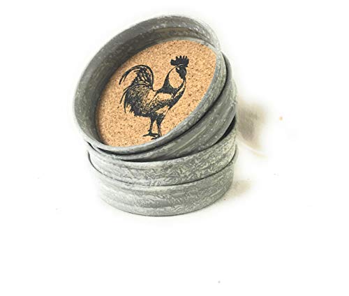 Colonial Tin Works Mason Jar Rooster Lid Coaster (Pack of 4) Kitchen Supplies, 3¾'' dia. x 1''H, Brown