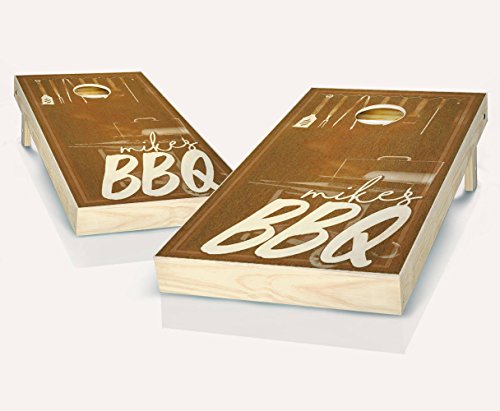 BBQ Chestnut Personalized Custom Stained Cornhole Boards Regulation Size Game Set Baggo Bean Bag Toss + 8 ACA Regulation Bags