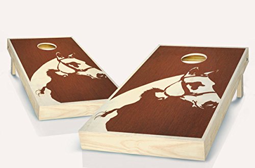 Horse Lover Rosewood Stained Custom Cornhole Boards Regulation Size Game Set Baggo Bean Bag Toss + 8 ACA Regulation Bags