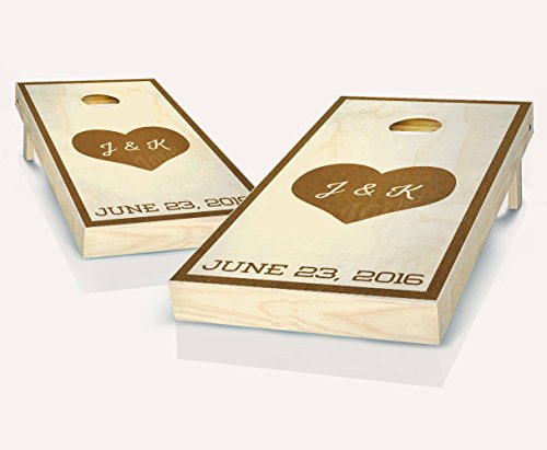 Heart Initials Chestnut Stained Custom Wedding Cornhole Boards Regulation Size Game Set Baggo Bean Bag Toss + 8 ACA Regulation Bags