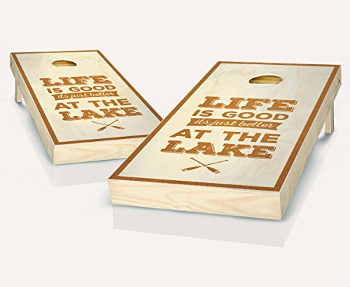 Life is Better at the Lake Maple Stained Custom Cornhole Boards Regulation Size Game Set Baggo Bean Bag Toss + 8 ACA Regulation Bags