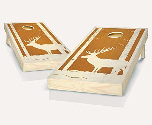 Deer Buck Woods Maple Stained Custom Cornhole Boards Regulation Size Game Set Baggo Bean Bag Toss + 8 ACA Regulation Bags