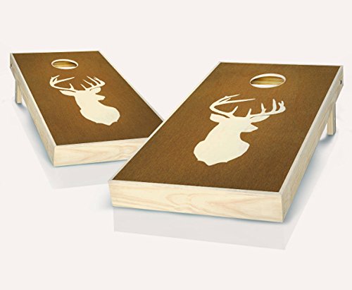 Buck Deer Head Chestnut Stained Custom Cornhole Boards Regulation Size Game Set Baggo Bean Bag Toss + 8 ACA Regulation Bags