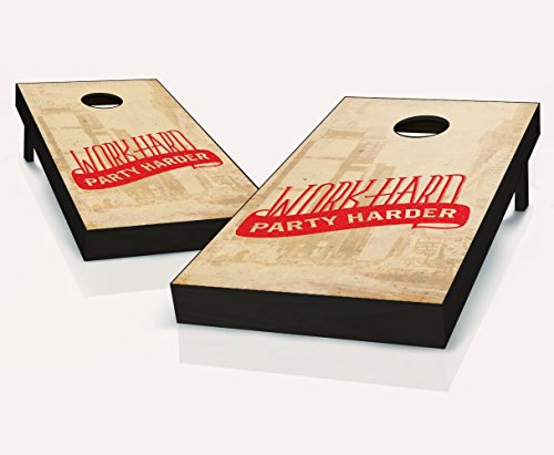 RUSTIC Party Harder Cornhole Boards Regulation Size Game Set Baggo Bean Bag Toss + 8 ACA Regulation Bags