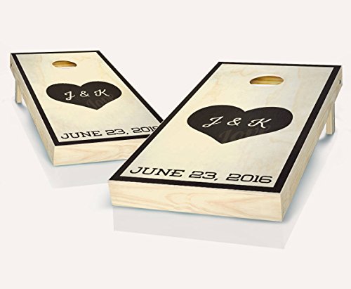 Heart Initials Ebony Stained Custom Wedding Cornhole Boards Regulation Size Game Set Baggo Bean Bag Toss + 8 ACA Regulation Bags