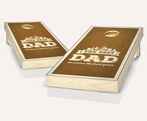 Best Dad Chestnut Stained Custom Cornhole Boards Regulation Size Game Set Baggo Bean Bag Toss + 8 ACA Regulation Bags