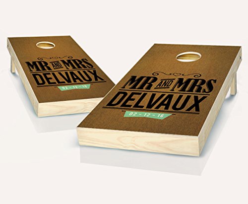 Mr & Mrs Stained Custom Wedding Cornhole Boards Regulation Size Game Set Baggo Bean Bag Toss + 8 ACA Regulation Bags