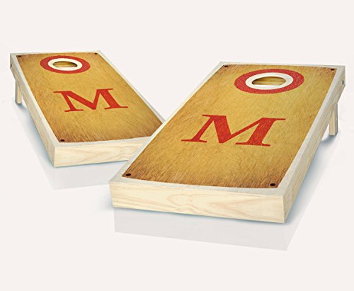 Bakersville Red Monogram Maple Stained Custom Cornhole Boards Regulation Size Game Set Baggo Bean Bag Toss + 8 ACA Regulation Bags