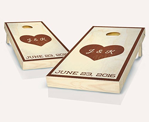 Heart Initials Rosewood Stained Custom Wedding Cornhole Boards Regulation Size Game Set Baggo Bean Bag Toss + 8 ACA Regulation Bags